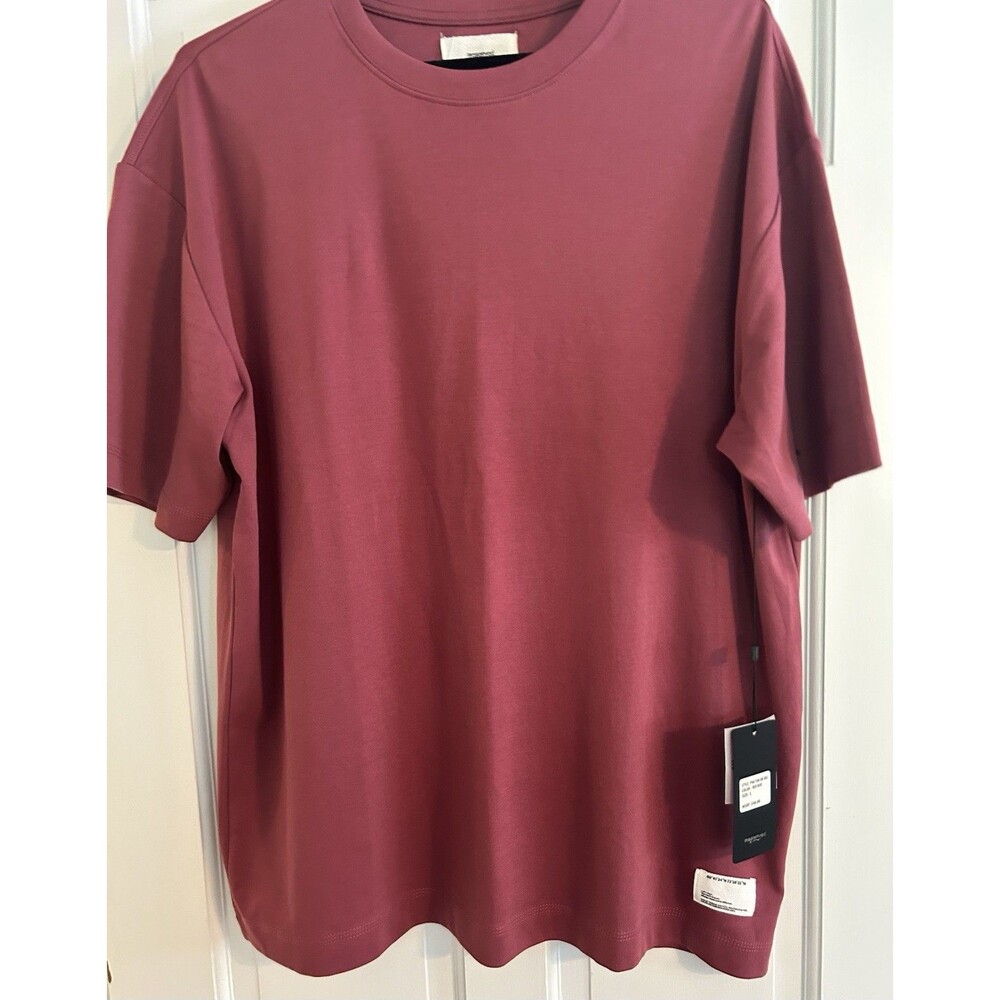 RESERVED Oversized Cotton Knit Patch T-Shirt Maroon L Short Sleeve Crew Neck